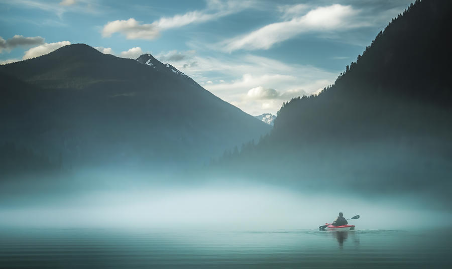 Kayak in the Mountain Mist Photograph by Don Schwartz