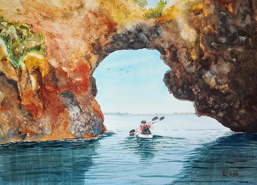 Kayak Lagos Grotto Painting by Sandie Croft