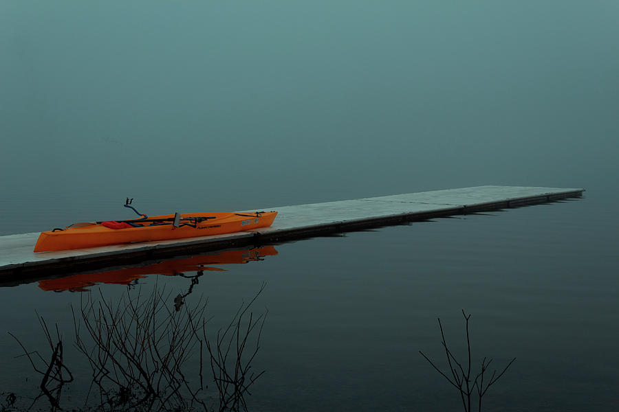 Geese Photograph - Kayak on Foggy Lake by Denise Harty
