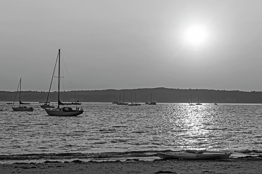 Kayak on Niles Beach Gloucester MA Black and White Photograph by Toby McGuire