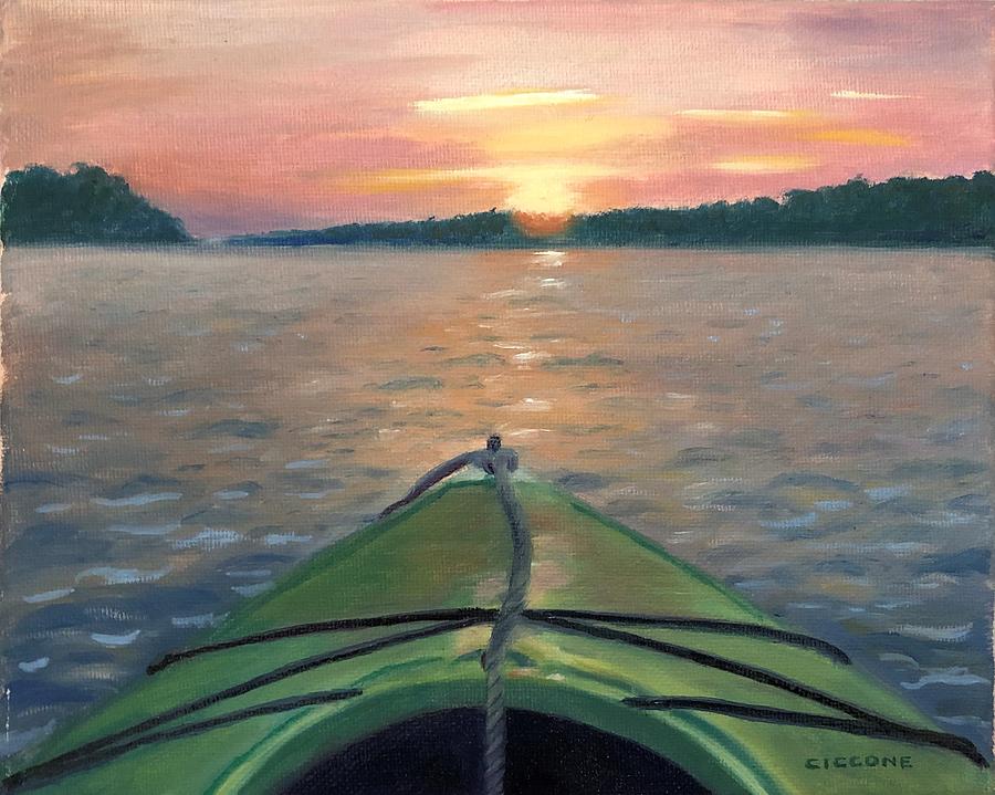 Kayak Sunset Painting by Jill Ciccone Pike