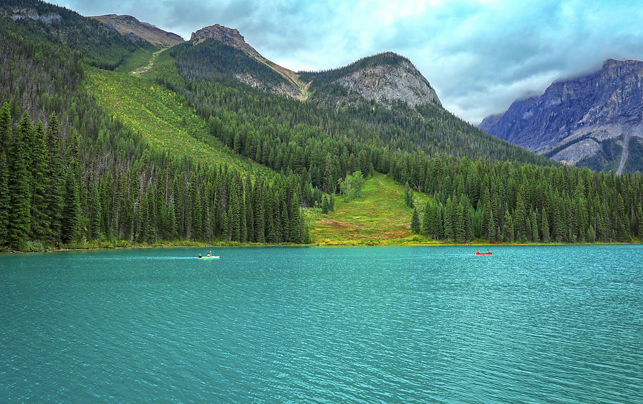Kayakers On Emerald Lake Canada Photograph by Dan Sproul
