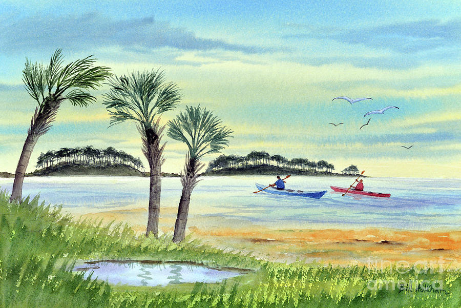 Kayaking On The Gulf Of Mexico Painting by Bill Holkham