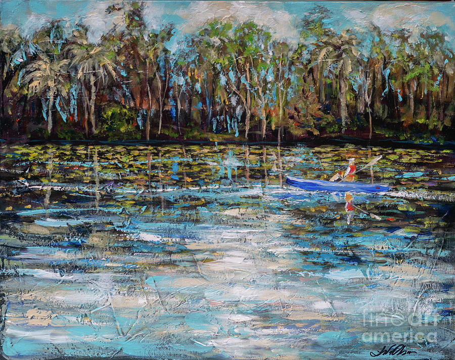 Kayaking on the River Painting by Linda Olsen