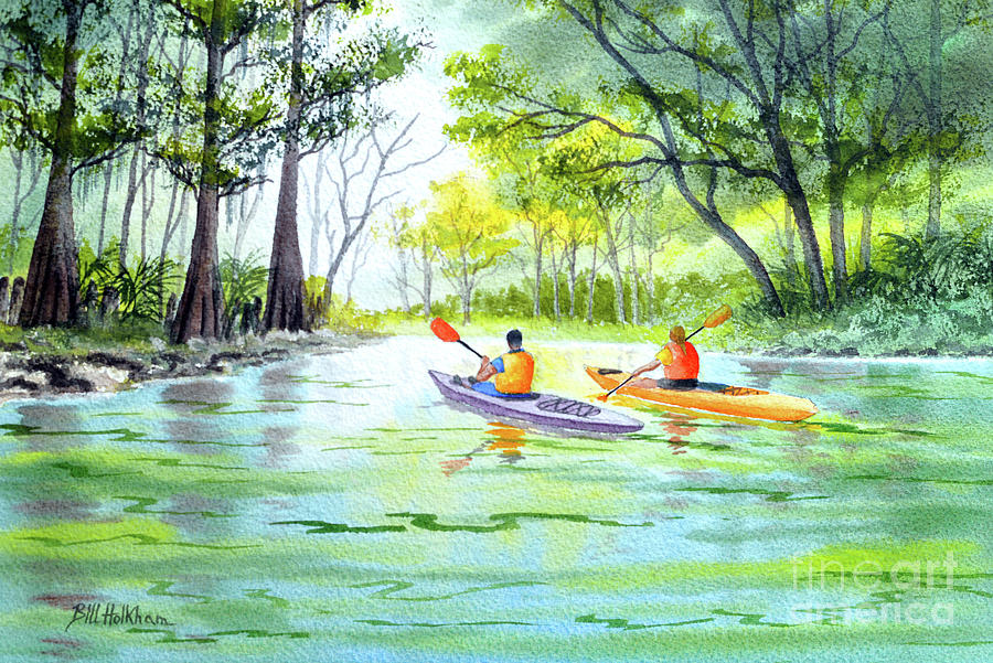 Kayaking The Weeki Wachee River Florida Painting by Bill Holkham