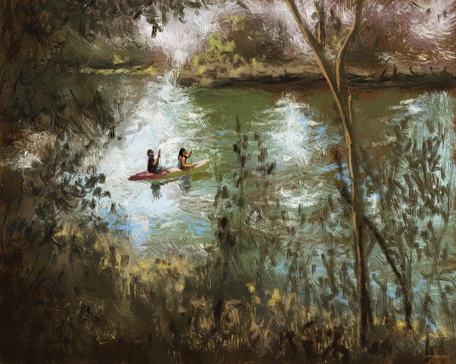 Kayaking Three Sisters Springs Painting by Larry Whitler