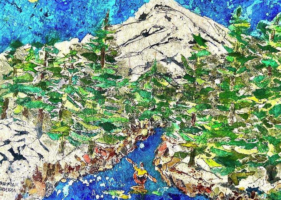 Tree Painting - Kayaking To Mt. Hood by Mary Fran Anderson