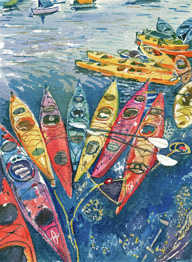 Kayaks Painting by Elizabeth Palmer