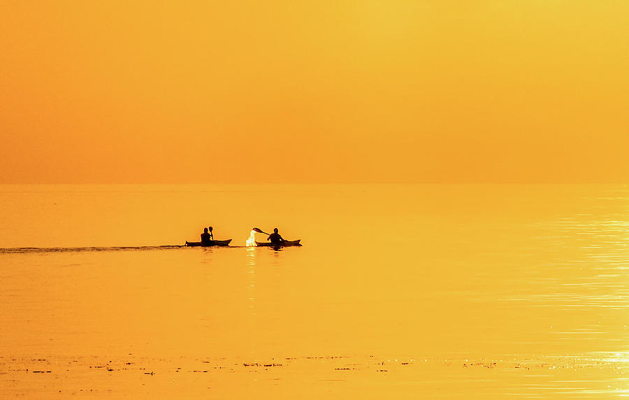 300 Photograph - Kayaks in the Sunset by Kim Lessel
