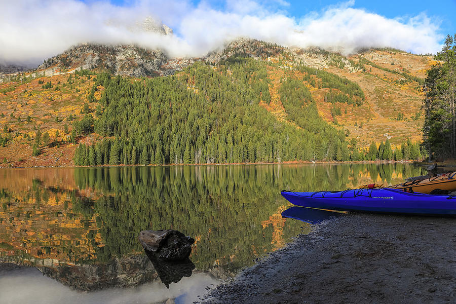 Kayaks On String Lake Photograph by Dan Sproul