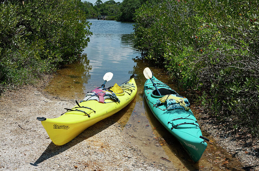 Kayaks Waiting Photograph by Sally Weigand