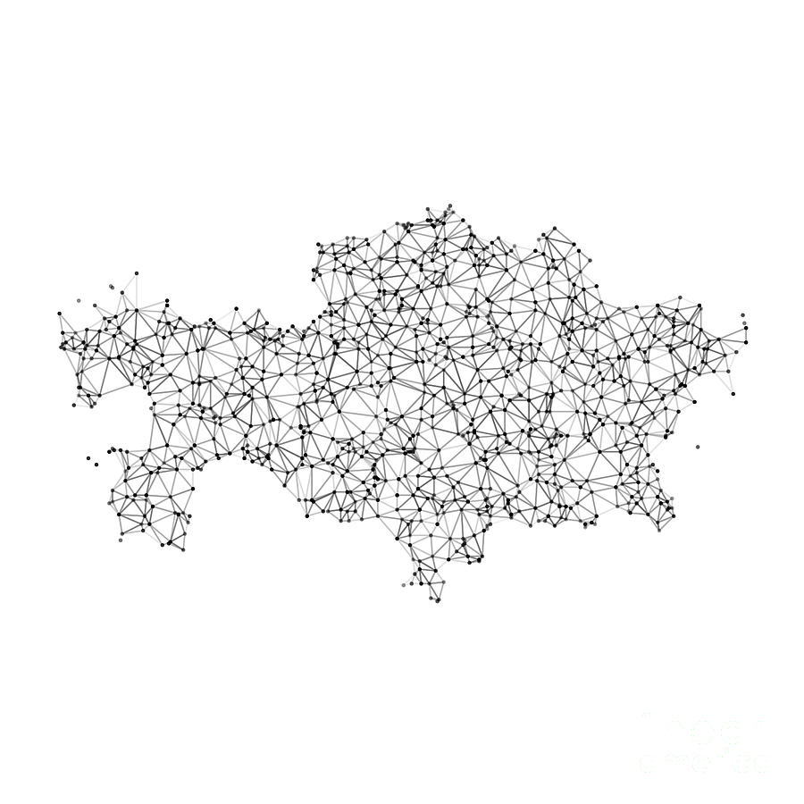 Abstract Digital Art - Kazakhstan Map Network Black And White by Frank Ramspott