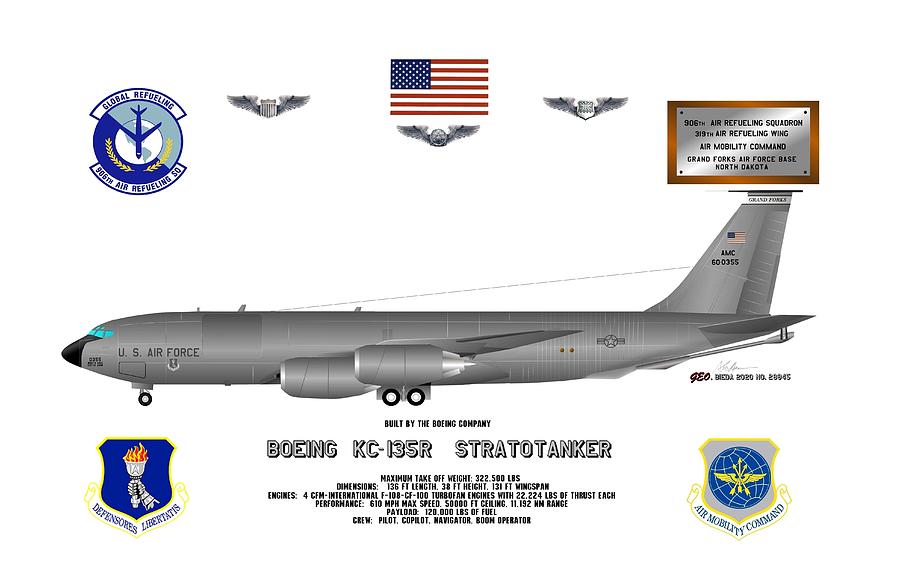 KC-135R Stratotanker Profile Data Print 906th ARS, 319th ARW, Digital Art by George Bieda