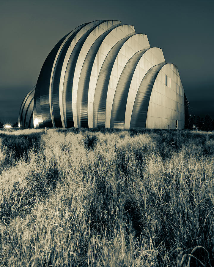 KC Kauffman Center Architectural Landscape - Sepia Photograph by Gregory Ballos