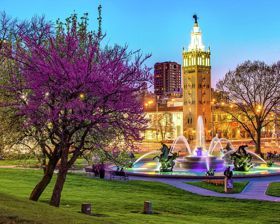 KC Plaza Giralda Tower And JC Nichols Fountain In The Spring Photograph by Gregory Ballos