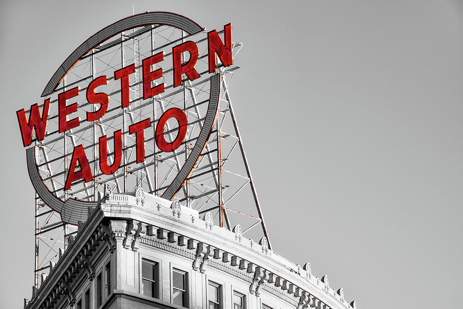 KC Western Auto Sign - Selective Color Edition Photograph by Gregory Ballos