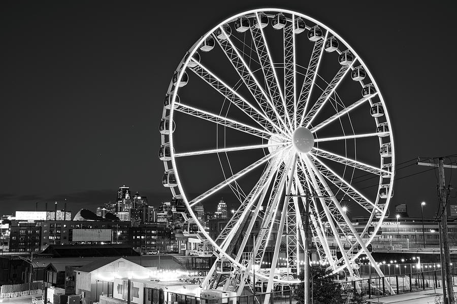 KC Wheel And City Skyline In Black And White Photograph by Gregory Ballos KC Wheel And City Skyline In Black And White Photograph by Gregory Ballos
