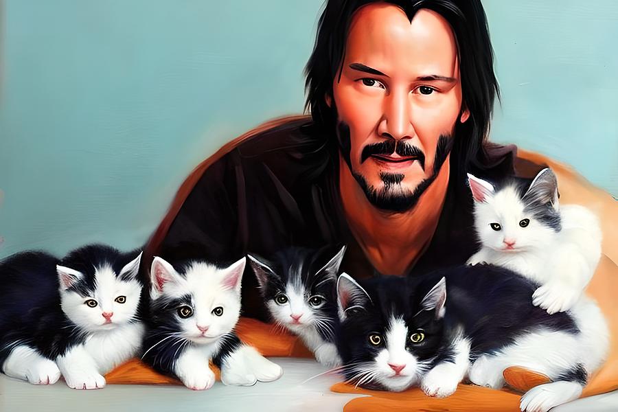 Keanu Reeves With Kittens Oil Painting Digital Art By Star Dreamer Fine Art America