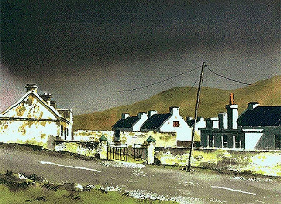 Keel White houses Achil Painting by Val Byrne