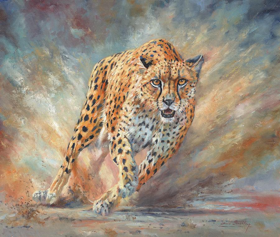 Cheetah Painting - Keep On Running by David Stribbling