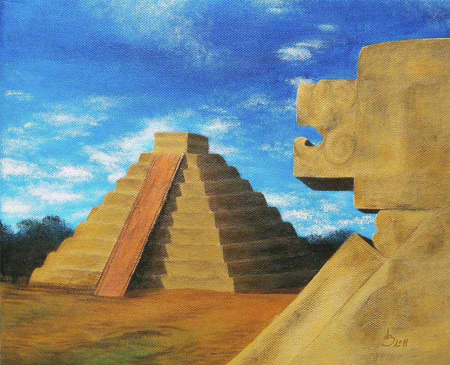 Mayan Chitzen Itza Painting, Mexico City, Ancient Pyramids Art Painting by Aneta Soukalova