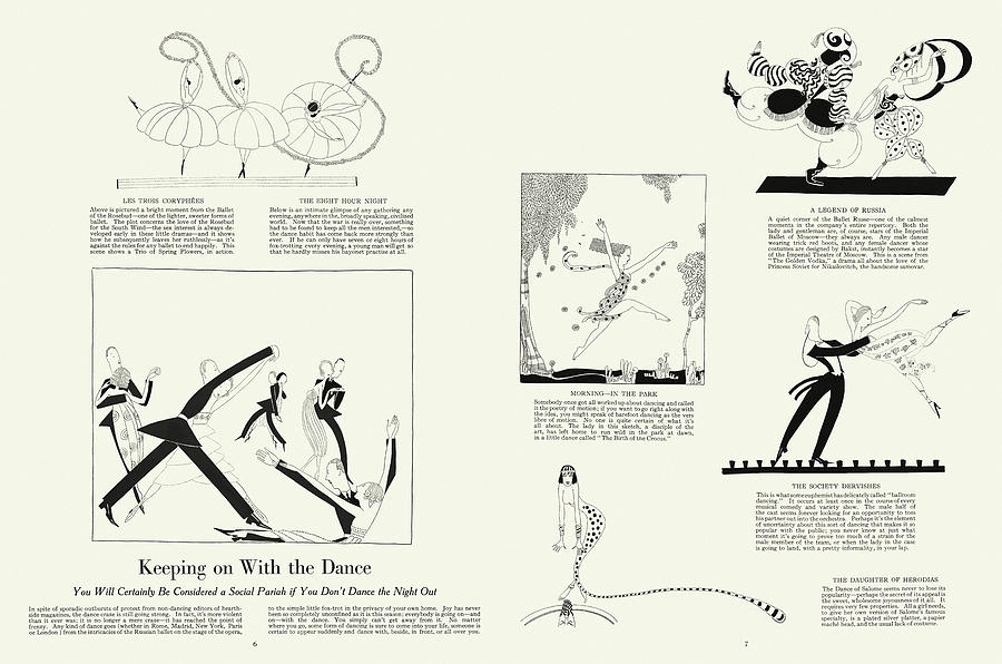 Satiric drawings about dance in 1920s High Society, as seen by Anne Fish Drawing by Ikonographia - Anne Fish