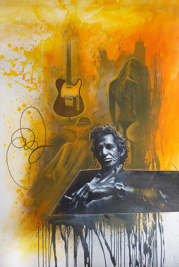 Keith Richards Of Rolling Stones His Guitar And Ladies Painting
