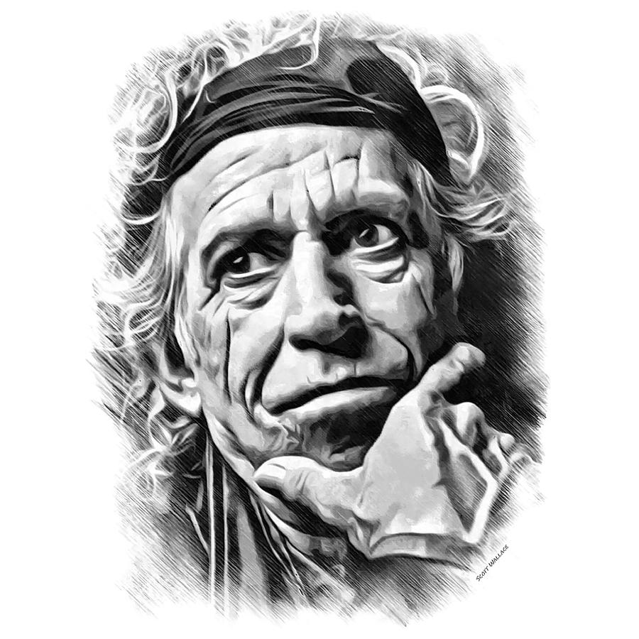 Keith Richards Sketch Portrait  Digital Art by Scott Wallace Digital Designs