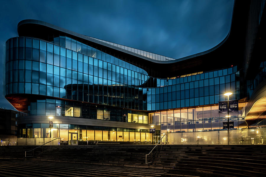 Kellogg Business school building at blue hour  Photograph by Sven Brogren