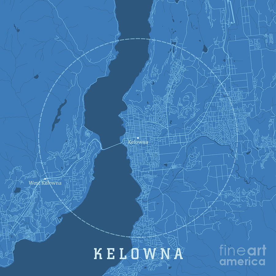 Kelowna Bc City Vector Road Map Blue Text Frank Ramspott 