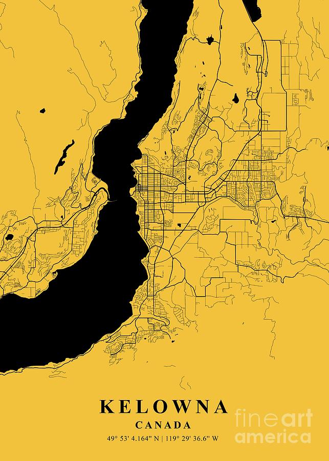 Kelowna - Canada Mustard Plane Map Photograph by Tien Stencil - Pixels