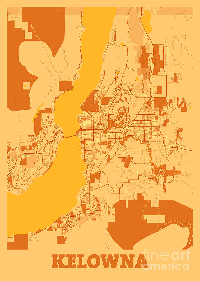 Kelowna - Canada Sunset City Map Digital Art by Tien Stencil - Pixels