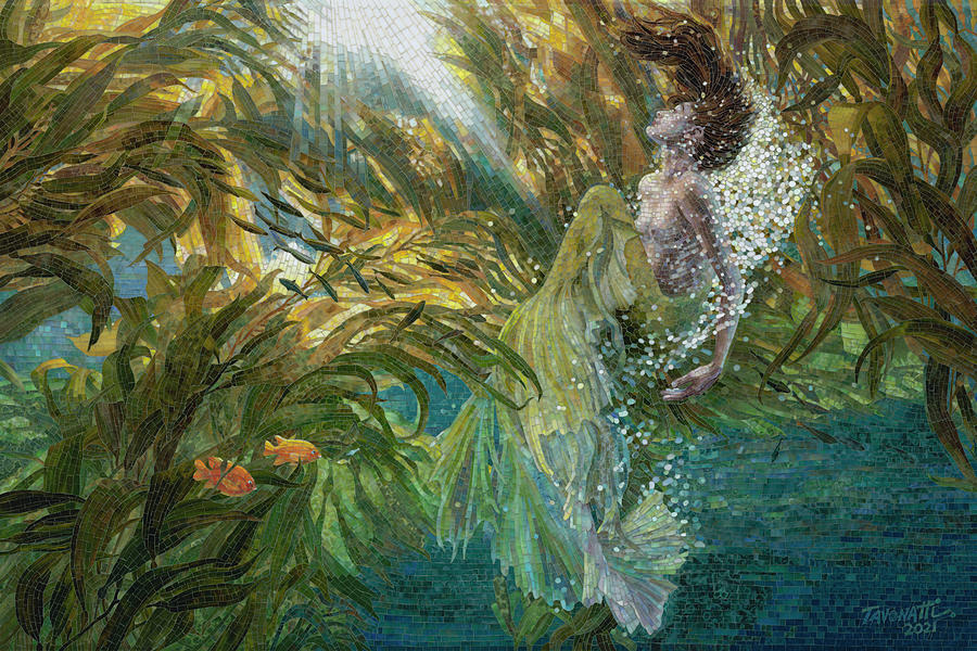 Mermaid Glass Art - Kelp Mermaid by Mia Tavonatti