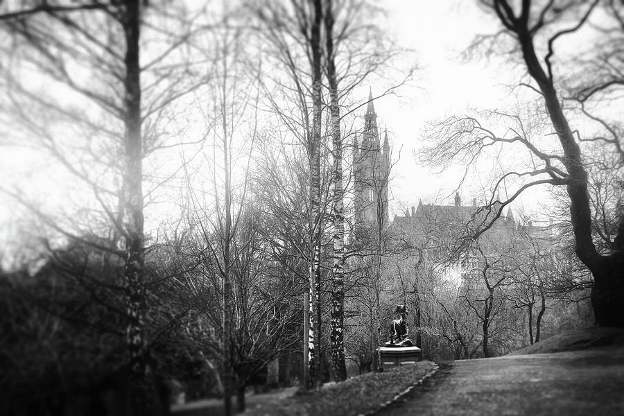 Kelvingrove Park and Glasgow University Scotland Black and White Photograph by Carol Japp