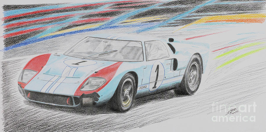 Ken Miles Ford GT40 Le Mans 1966 Drawing by Lorenzo Benetton
