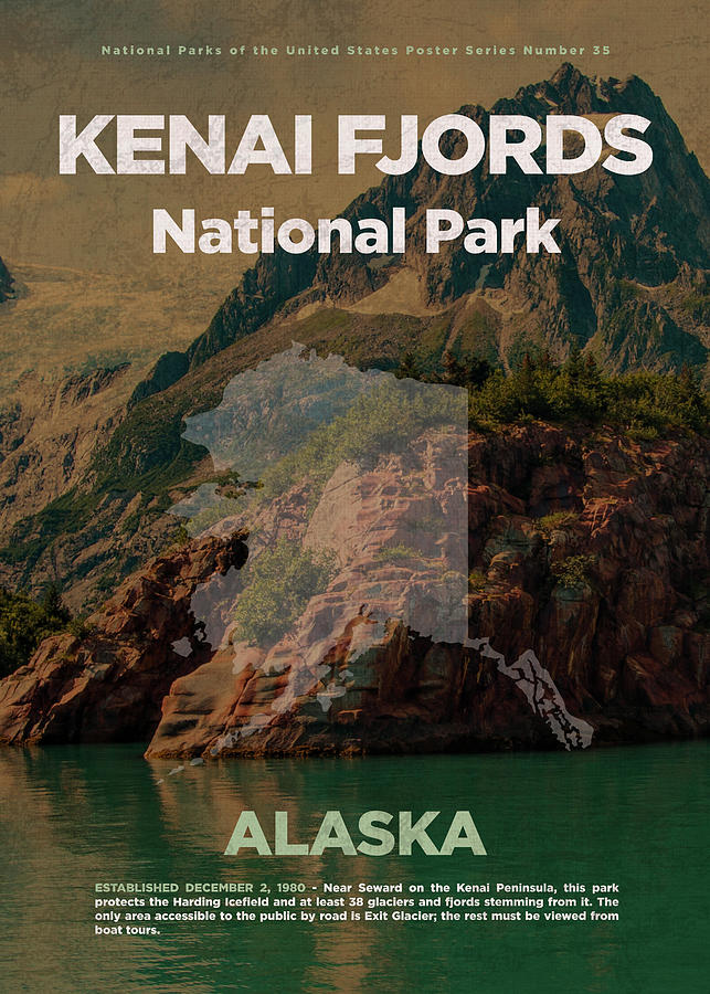 National Parks Mixed Media - Kenai Fjords National Park in Alaska Travel Poster Series of National Parks Number 35 by Design Turnpike