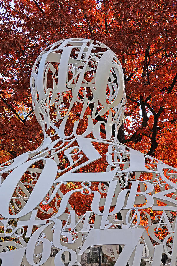 Kendall Square Mathman Statue Fall Foliage Cambridge MA Photograph by Toby McGuire