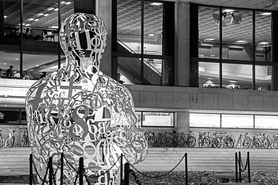 Kendall Square MIT Alchemist Statue Black and White Photograph by Toby McGuire