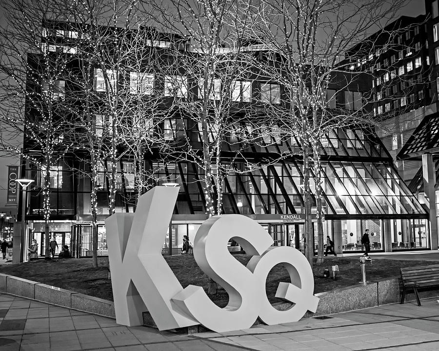 Kendall Square Sign Cambridge MA Night Black and White Photograph by Toby McGuire
