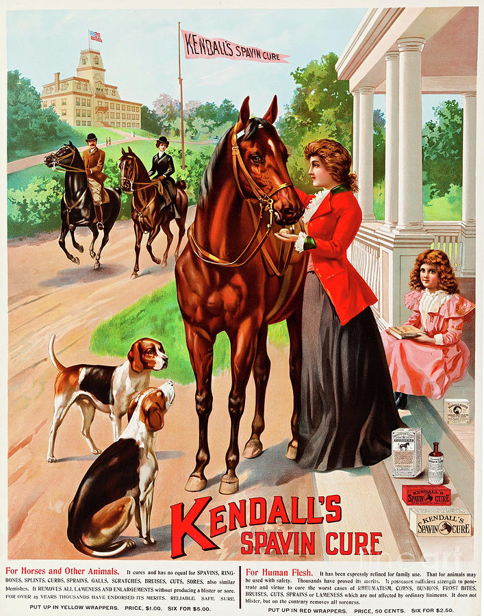 Kendalls Spavin Cure Victorian Veterinarian Patent Medicine with Horses and Beagles circa 1895 Painting by Peter Ogden