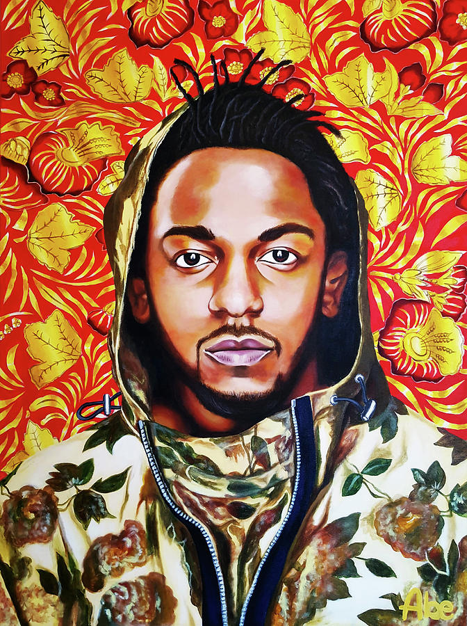 Kendrick Lamar Painting - Kendrick Lamar Floral Portrait Original Acrylic Painting by Junko Abe