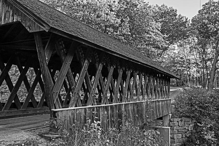 Keniston Covered Bridge in Andover New Hampshire Fall Foliage Black and White Photograph by Toby McGuire