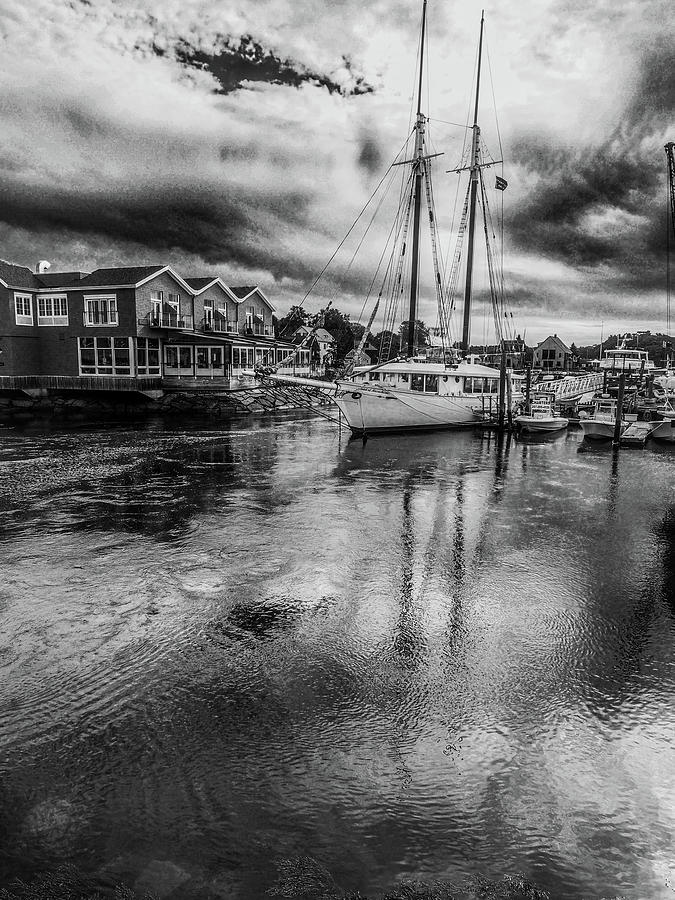 Kennebunk River At Kennebunkport In Black And White Photograph