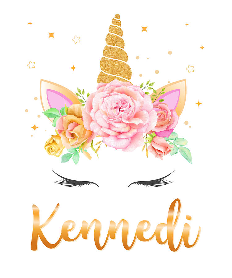 Kennedi Name Unicorn Horn with flower wreath and Gold Glitter, Unicorn ...