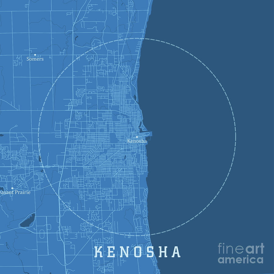 Kenosha WI City Vector Road Map Blue Text Digital Art by Frank Ramspott