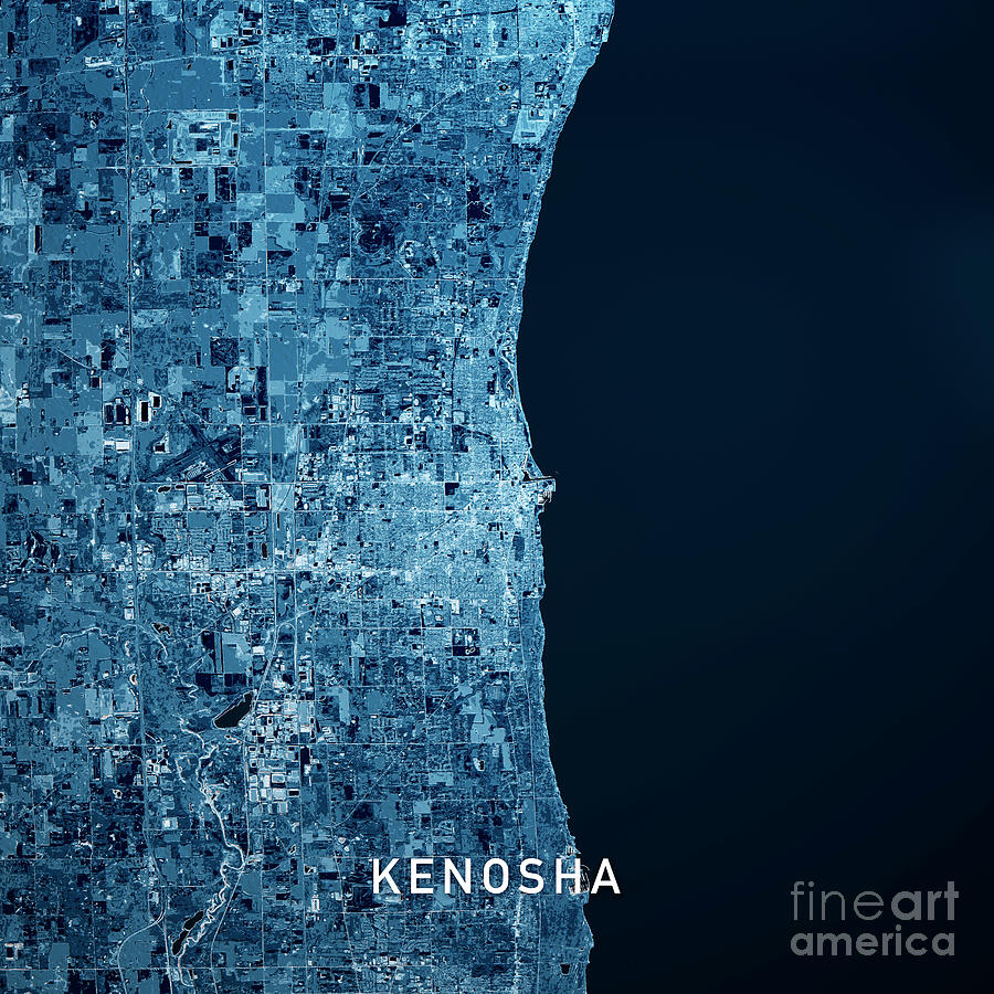 Kenosha Wisconsin 3D Render Map Blue Top View Oct 2019 Digital Art by ...