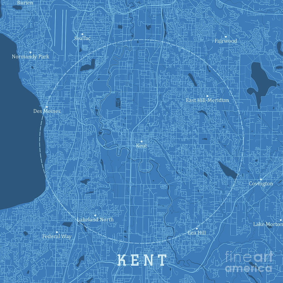 Kent WA City Vector Road Map Blue Text Digital Art by Frank Ramspott ...