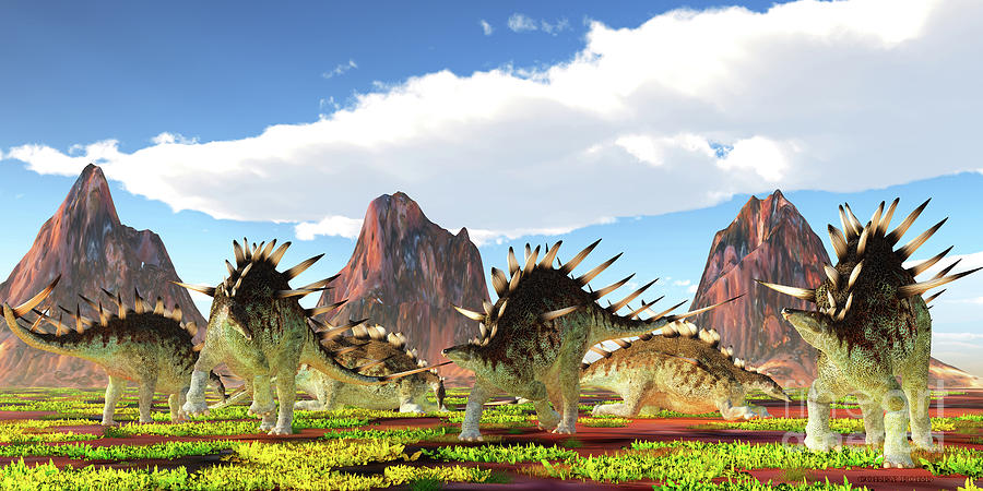 Kentrosaurus Herd Digital Art by Corey Ford