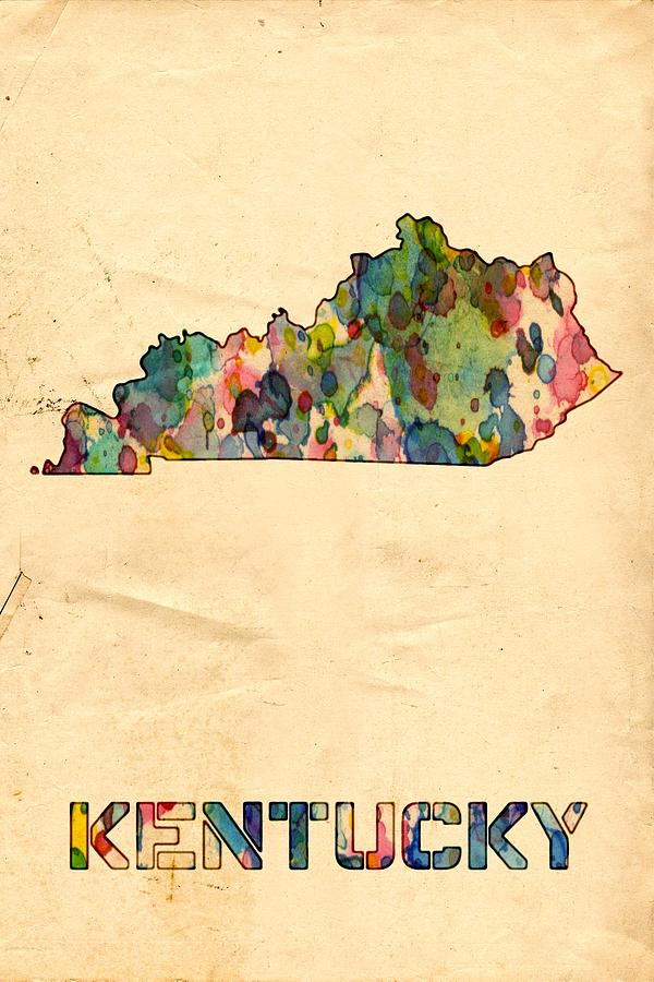 Kentucky Map Poster Watercolor Painting by Beautify My Walls