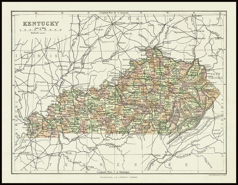 Kentucky Vintage Historical Map 1890 Photograph by Carol Japp - Pixels